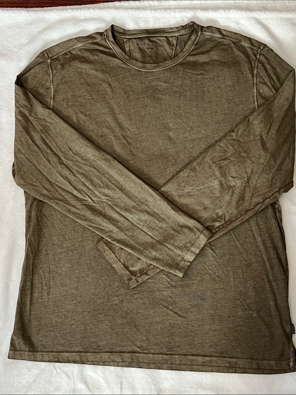 John varvatos Men's Long Sleeve Crewneck Shirt in Khaki XL - Picture 2 of 8